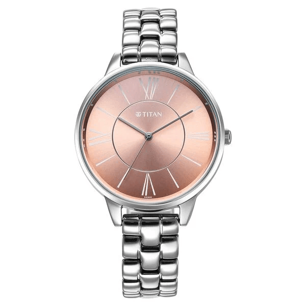 Titan Neo Quartz Analog Grey Dial Rose Gold Metal Strap Watch For Women